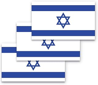 3x5 Israel Flag Bumper Sticker 3-Pack, Waterproof Vinyl, Blue, Rectangular, Traditional Style, Outdoor Use