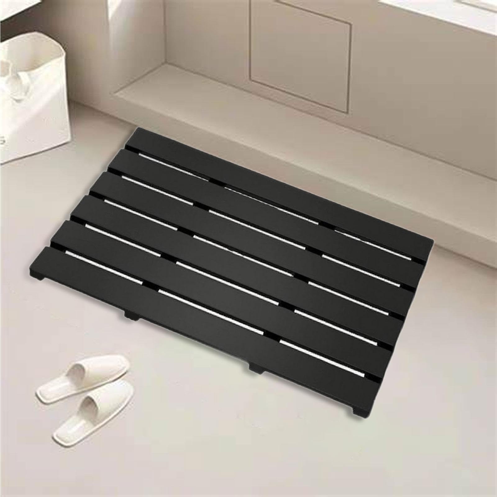Milageto Alfombra de baño de bambú, Impermeable, de Secado rápido, para el Lavabo, lavandería o el recibidor, Negro
