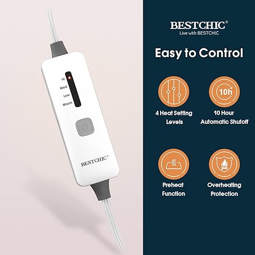 Miniatura 3 de Manta térmica eléctrica tamaño King de 100 x 90 pulgadas, manta de calentamiento rápido 100% franela suave de poliéster, 4 niveles de calefacción 10