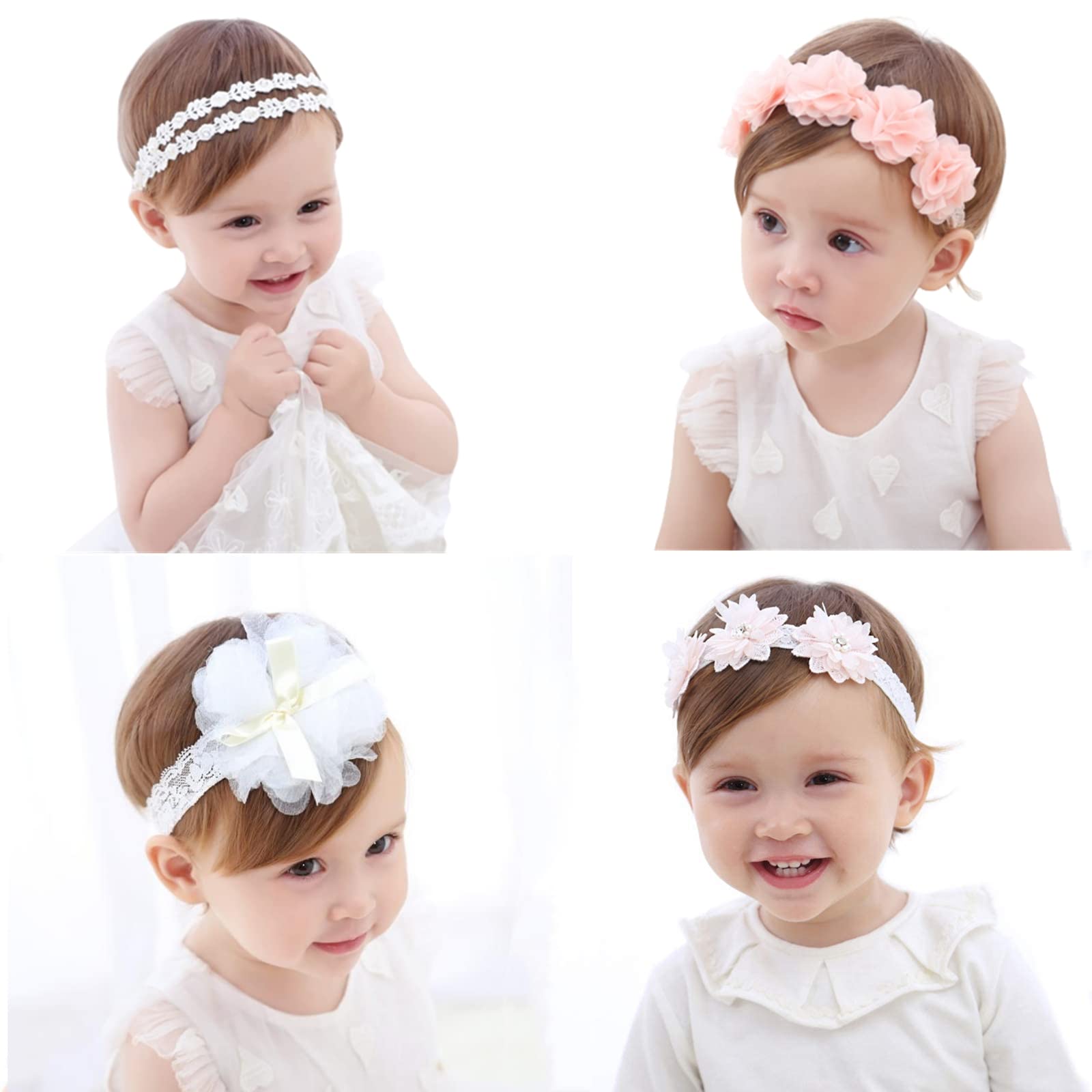 Baby Turban Headband Bowknot Babies Elastic Headbands Children's hair clip Cute bow Bangs clip Cute Toddler Hair Accessories Baby Girl lace Headbands Super Elastic Cotton Toddler Hair Band (White)