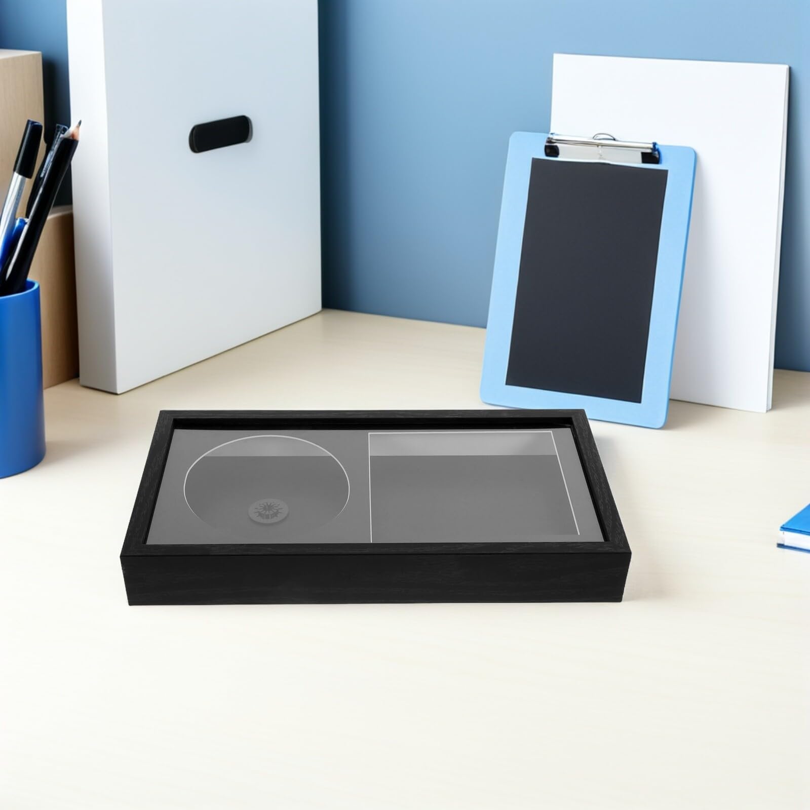 Gatuida Marco de Pared para CD Acrílico Transparente Negro 17.5×33.6 Cm, Soporte de Exhibición Doble Ranura para Discos y Carátulas, Kit 2 Unidades para Decoración y Organización en Hogar