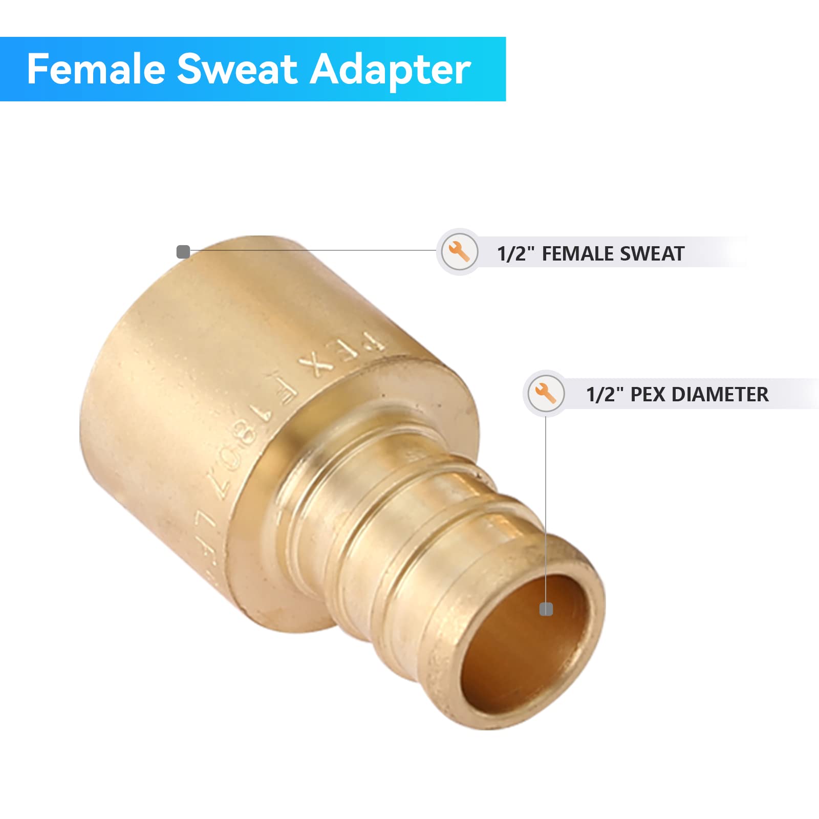 (20 sztuk) 1/2 x 1/2 cala PEX żeński adapter potowy, mosiężne miedziane adaptery Pex, odporne na pękanie naprężeniowe PEX Barb Pipe Armatura hydrauliczna