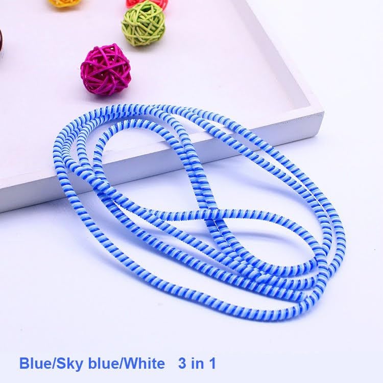 Image of J'TTON Spiral Triple Color (2 Pcs) 1.4 Meters Each-Full Size Cable Cord Charger Protector Saver Winder for iPhone & Android Charging Cables (Blue)