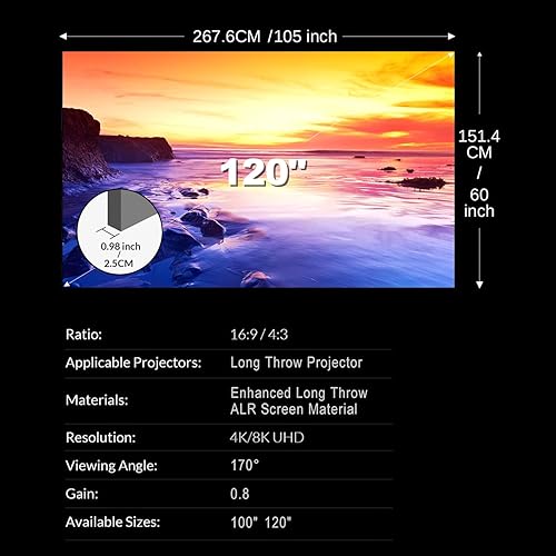 Miniatura 2 de NothingProjector - Pantalla ALR para proyector de tiro largo/estándar, 120 pulgadas, 95% de rechazo de luz de techo ambiental, 4K/8K Ultra HD, 3D