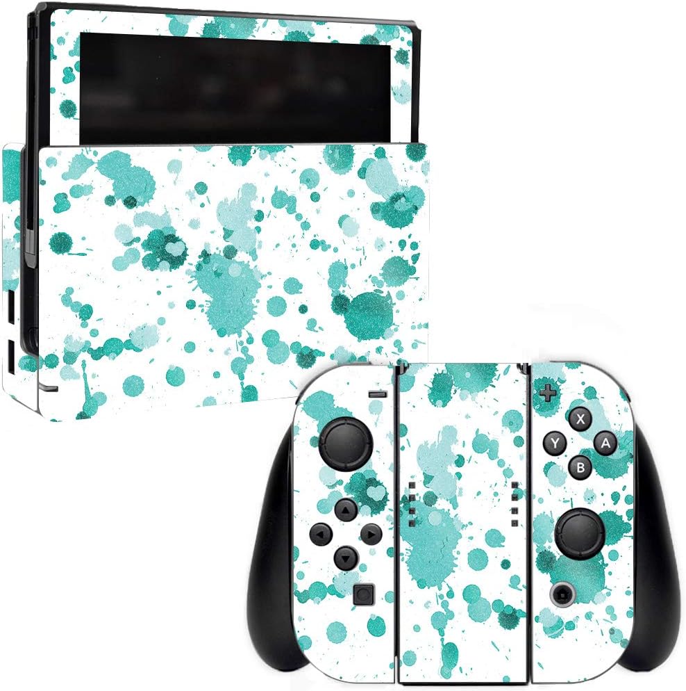MightySkins Glossy Glitter Skin for Nintendo Switch - Teal Splatter | Protective, Durable High-Gloss Glitter Finish | Easy to Apply, Remove, and Change Styles | Made in The USA