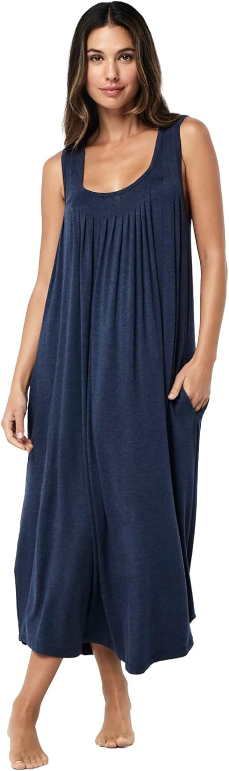 Papinelle Women’s Kate Modal Maxi Nightie - Soft & Lightweight Sleeveless Nightgown with Pockets, Navy Melange - Image 6