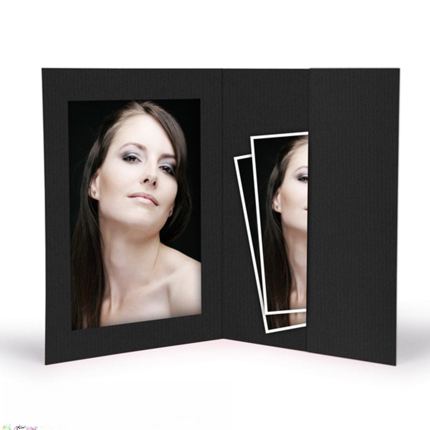 Schoeller & Stanzwerk© - 10 Stück Portraitmappen mit Passepartout für 10x15 cm Fotos - mit Bildertasche - schwarz