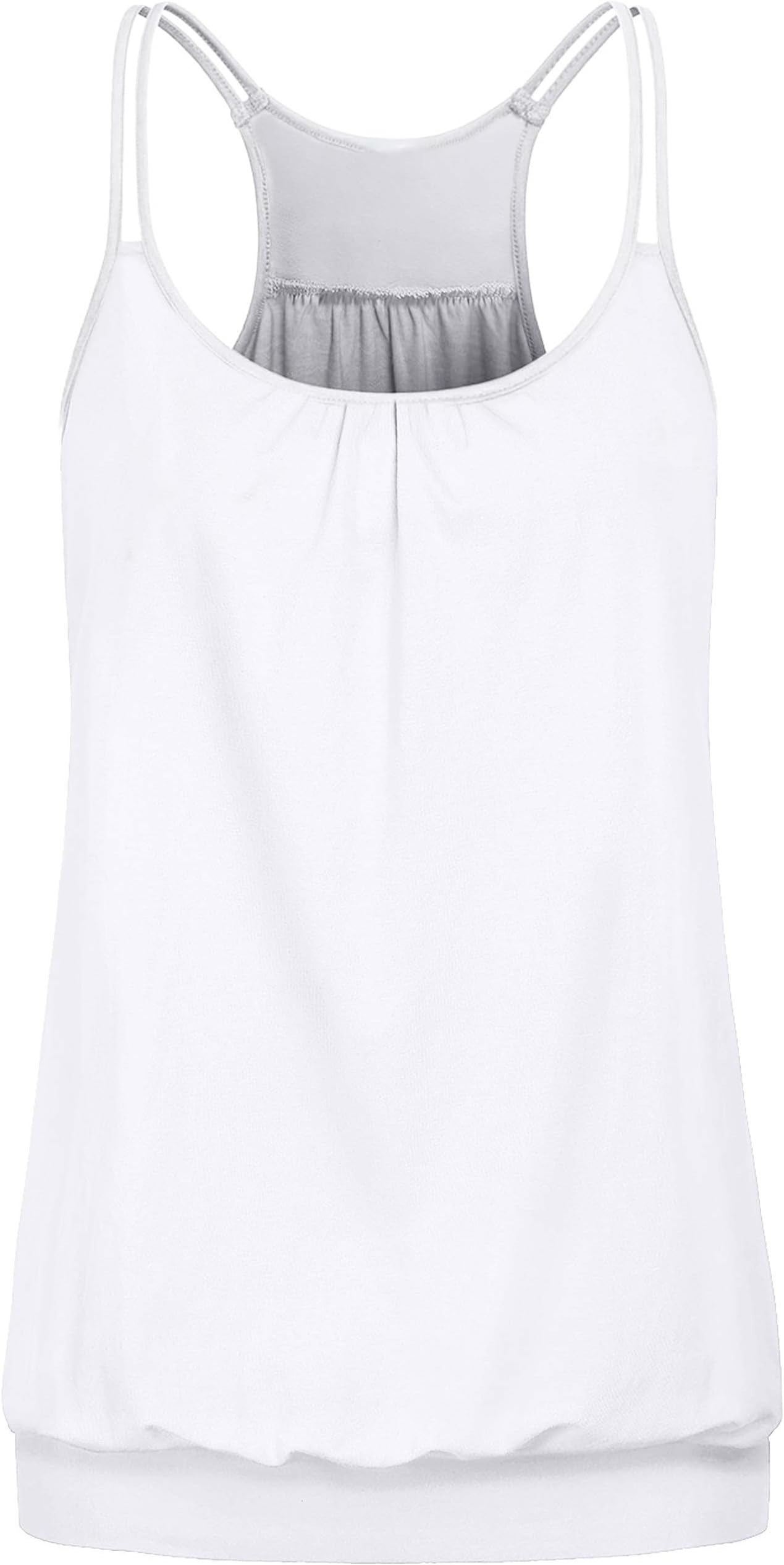 Wobity Women's Yoga Tops Loose Fit Double Spaghetti Strap Tank Tops with Baned Bottom