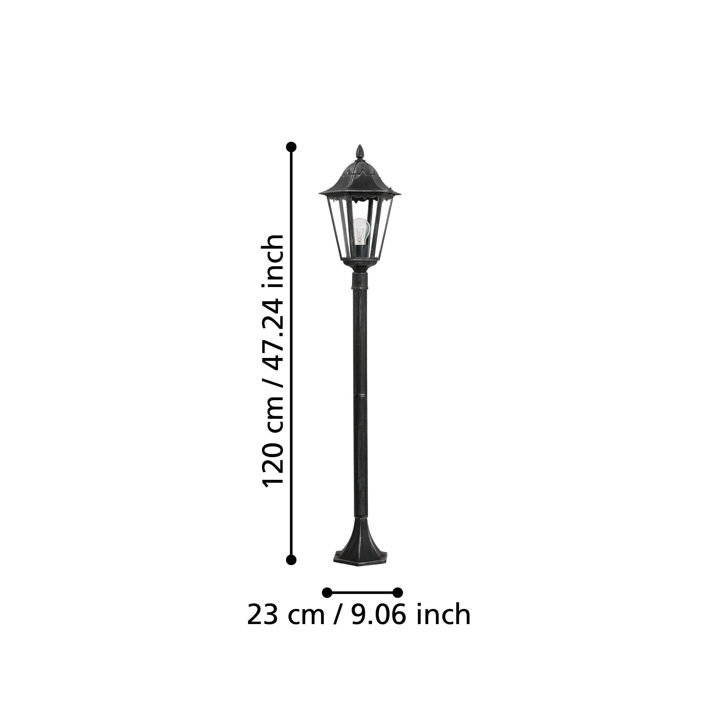 EGLO Außen-Stehlampe Navedo, 1 flammige Außenleuchte | Stehleuchte aus Aluguss und Glas, Schwarz mit Silber-patina, E27 Fassung, 120 cm, IP44