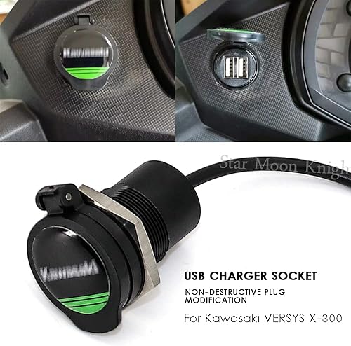 Miniatura 2 de Divisor de enchufe 2 USB cargador cargador de coche con adaptador de corriente de luz LED montaje de enchufe de motocicleta apto para Kawasaki