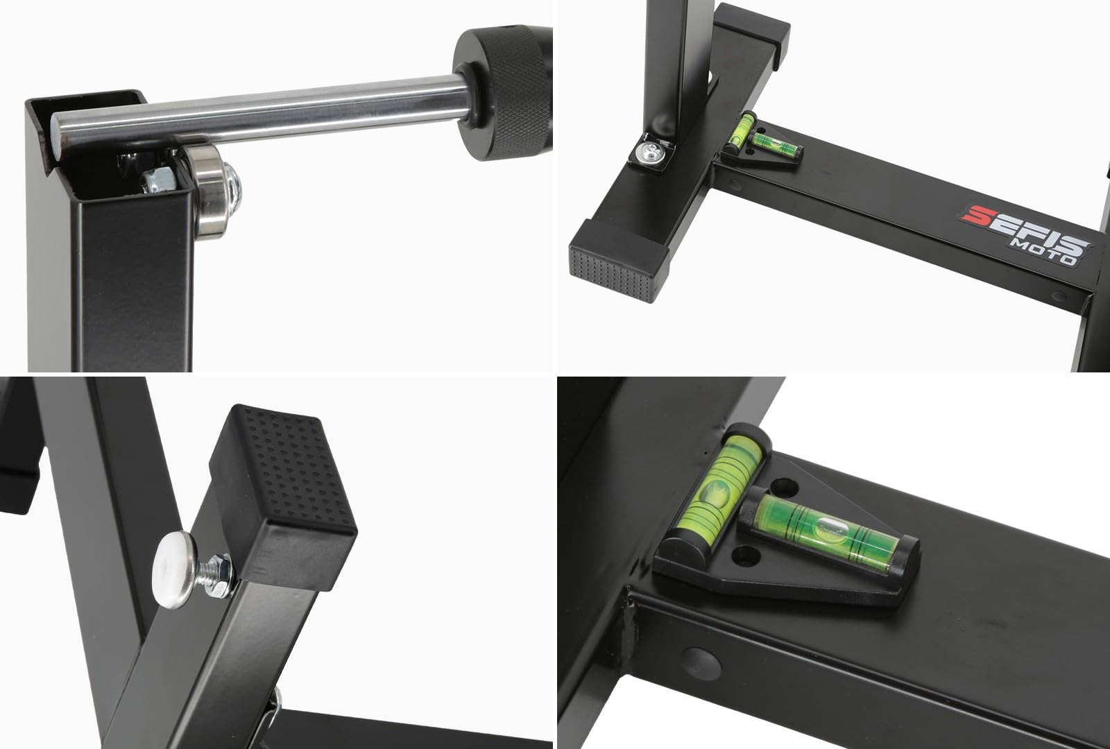 SEFIS Master - Equilibrador de ruedas para motocicleta | Equilibrador de precisión para rueda delantera y trasera, cubo 12,5–33 mm, eje de acero de 12 mm, rodamientos encapsulados, nivel de burbuja