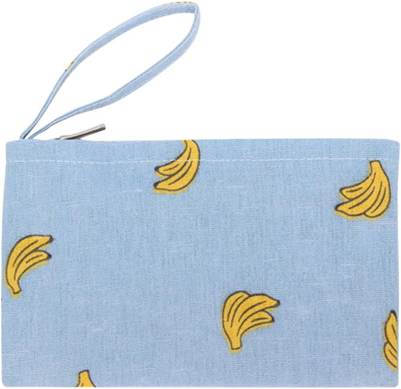 Caixia Women's Cotton Banana Print Blue Canvas Tote Shopping Bag