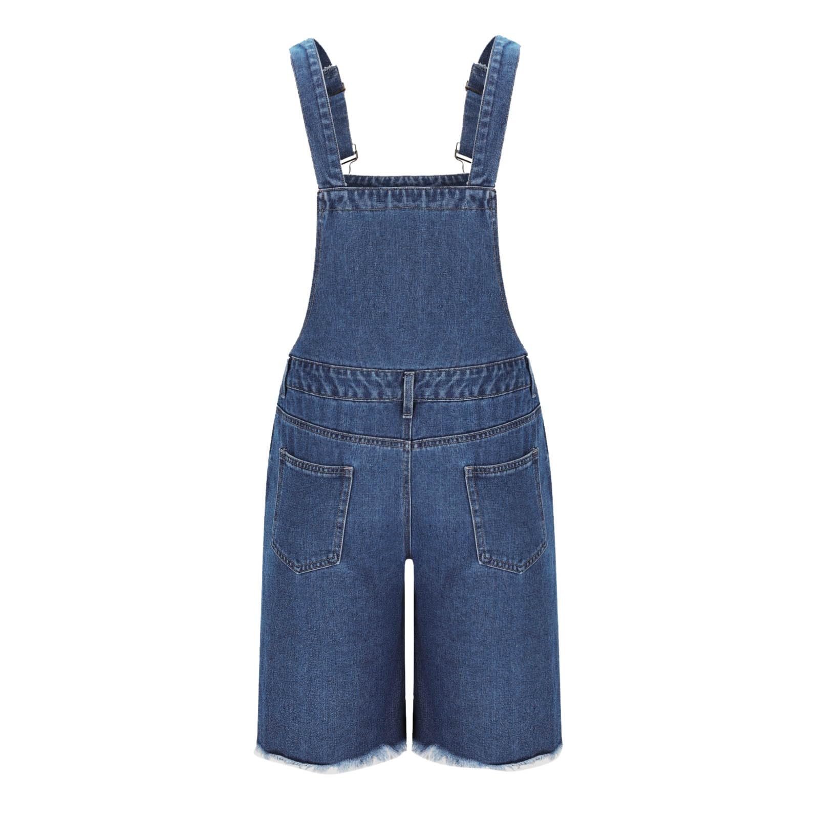 Combinaison courte à bretelles pour homme - Décontractée - Confortable - Légère - Vintage - Salopette élégante avec poches - Trou déchiré - Jean court - Mode classique