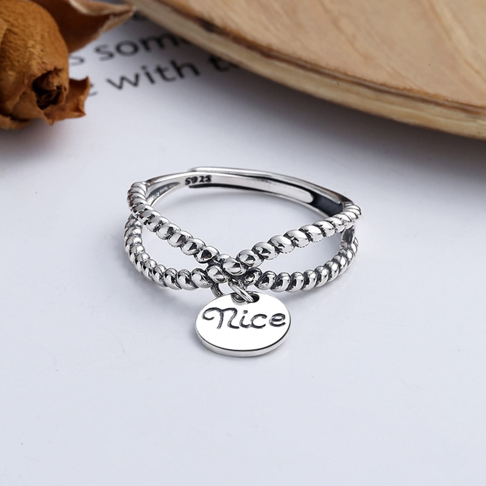 WXKAGF Anelli Carini per Ragazze Adolescenti, Anelli Regolabili per Ragazze Adolescenti Anello Incrociato con Scritte Simpatiche FEDI Nuziali in Argento Sterling