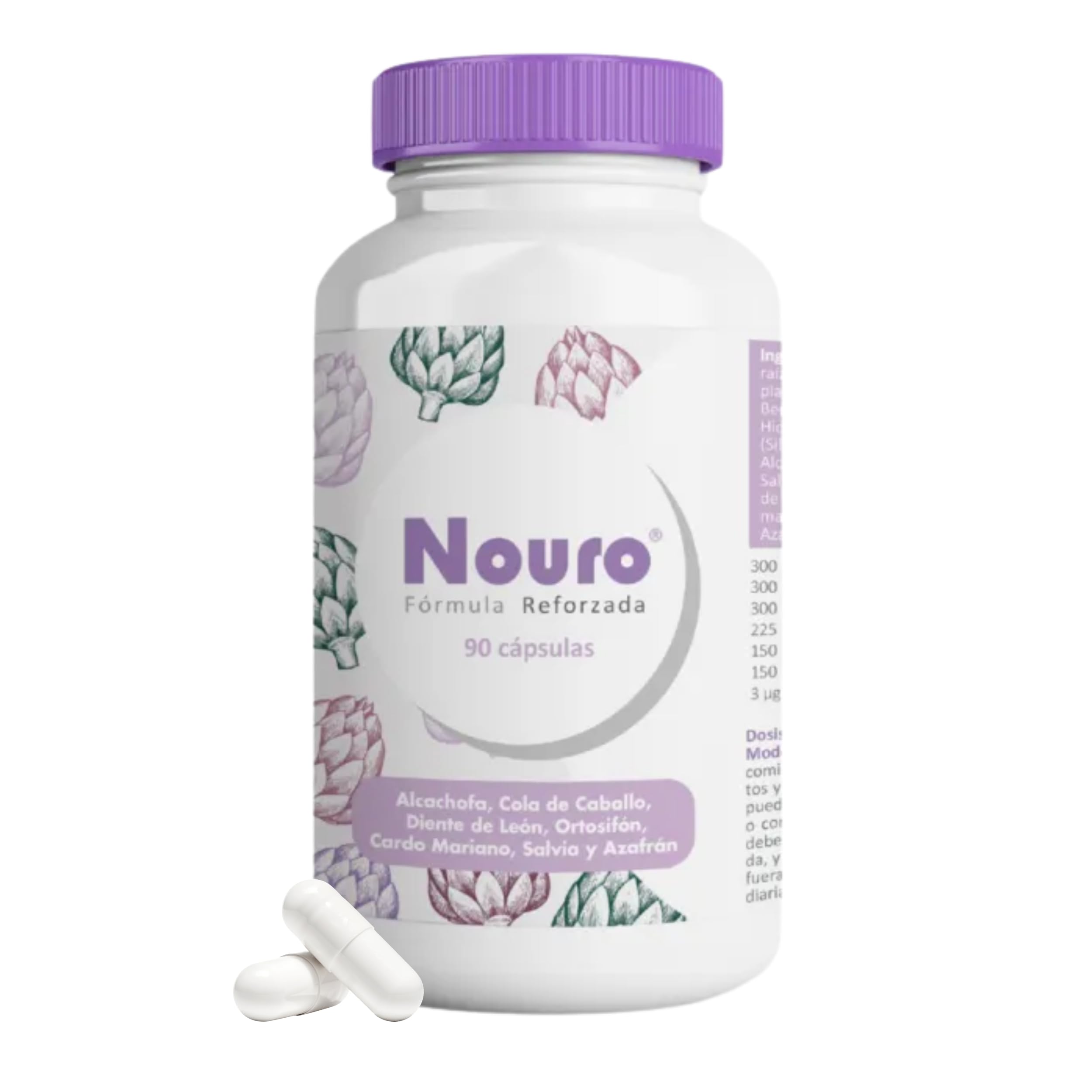 Nouro de Margan Biotech, 90 Cápsulas | Inulina | Sílica | Sinensetina | Silimarina | Cinarina | Ácido Rosmanírico | Safranal | Para Personas con Tendencia a la Retencion de Liquidos | Detox