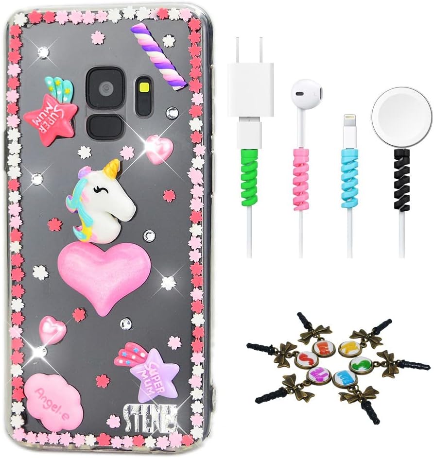 STENES Sparkle Case Compatible with Samsung Galaxy S10 6.1 Inch - Stylish - 3D Handmade Bling Unicorn Star Rhinestone Design Cover Case with Cable Protector [4 Pack] - Fantasy