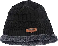 Gorro de tricô masculino de malha de inverno gorro despojado grosso forrado com lã (cinza escuro)