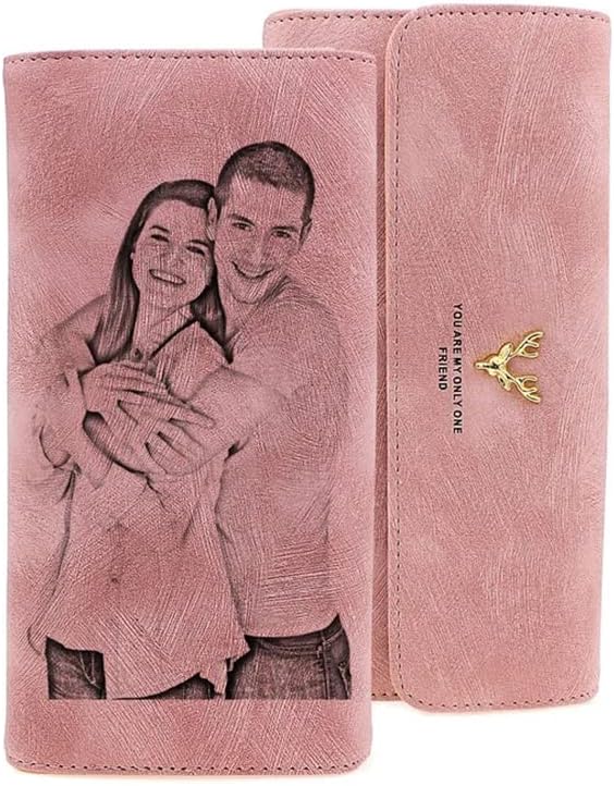 Carteras grabadas personalizadas para ella, cartera de fotos personalizada, regalos para el día de la madre, Rosado
