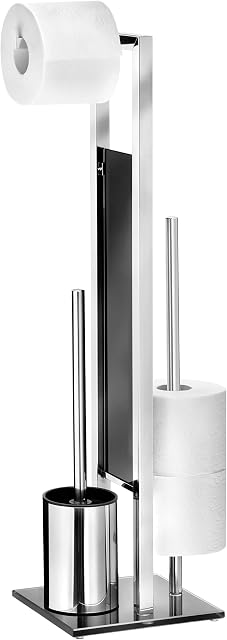 WENKO Juego de Pie Rivalta INOX Brillante, Stainless Steel, Gloss/Black/Black, 18 x 20 x 70 cm