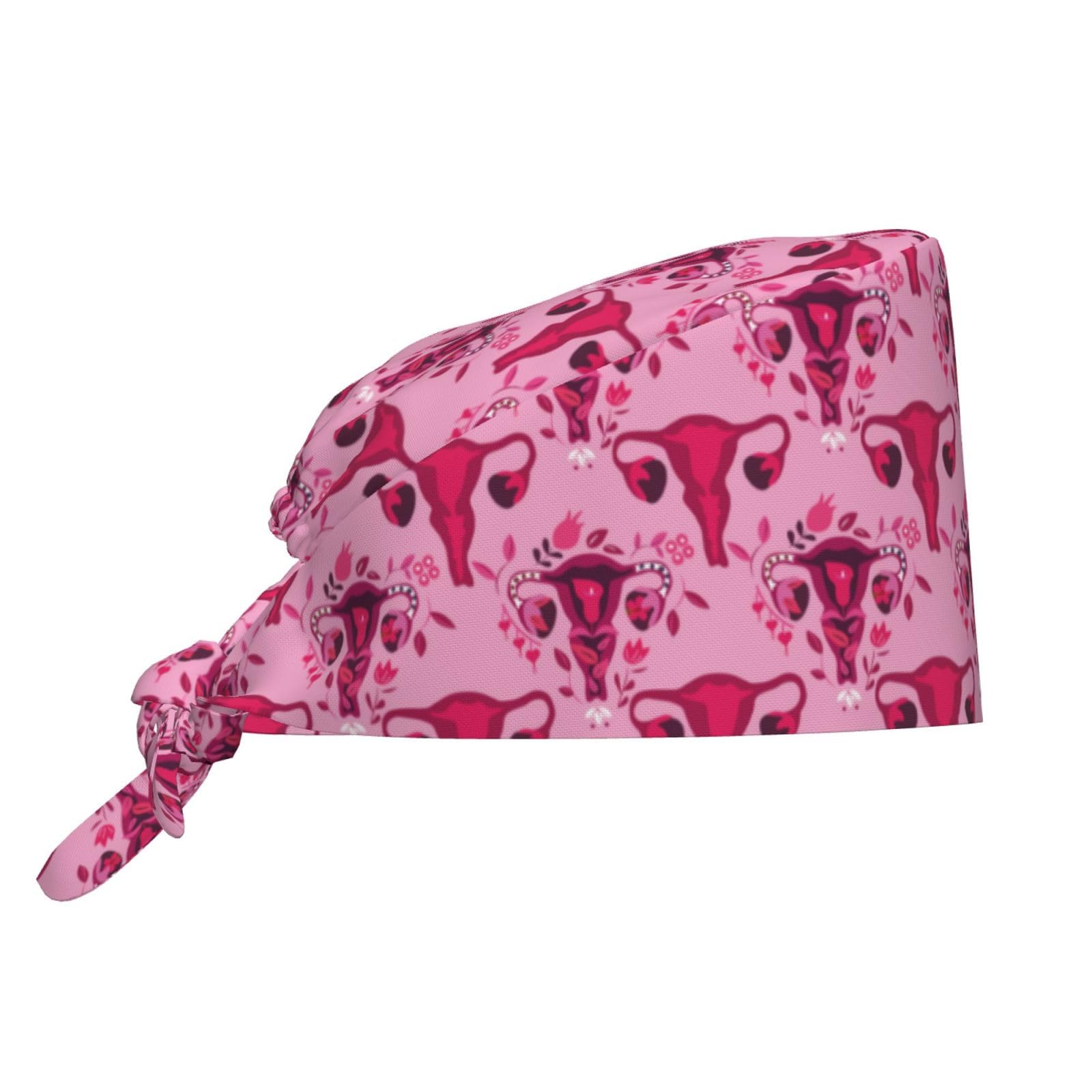 Fjqwklf Unisex Black Uterus Working Cap Scrub Cap With Sweatband Adjustable Women Tie Back Hat Surgical Caps