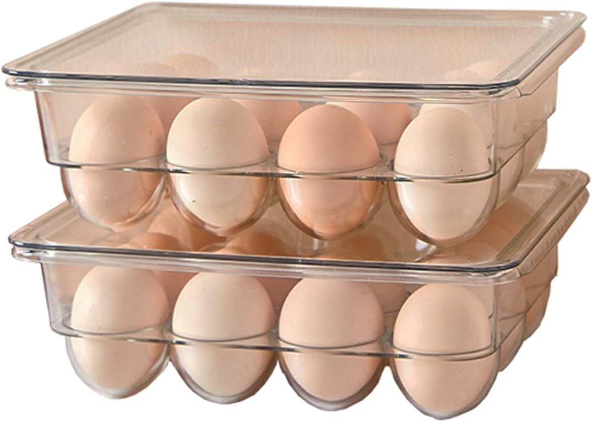 KLUFO 2 Pack Egg Container for Refrigerator,12 Egg Container with Lid & Handle,Clear Stackable Egg Tray, Plastic Egg Storage Bins for Fridge Organizers and Storage(12 Slot Capacity)