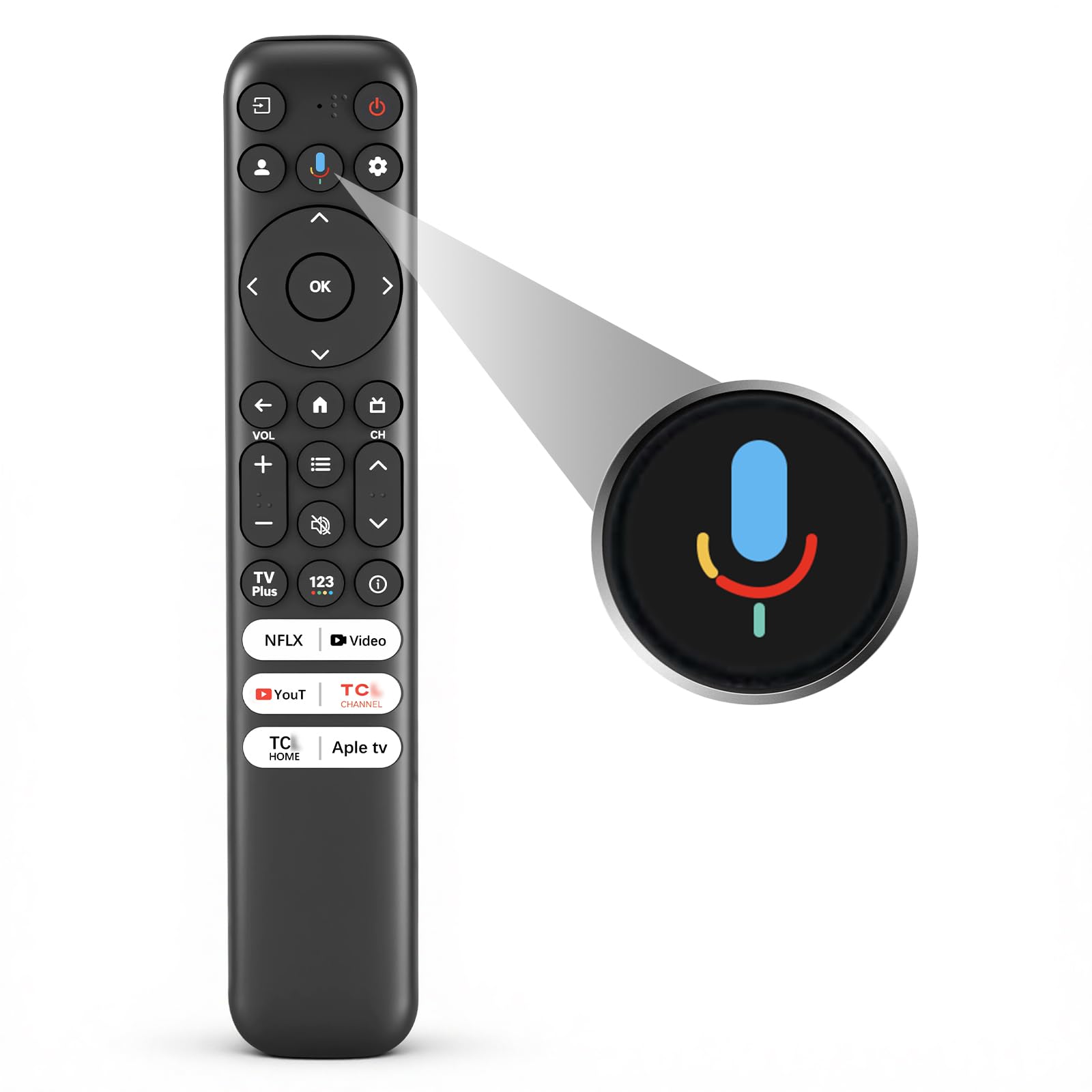 Telecomando TCL Google TV, RC813 per controllo vocale di ricambio, per Smart TV Android Mini-LED QLED 4K UHD, con 6 scorciatoie per TV NEIFLX/Prime/YouTube/TCL