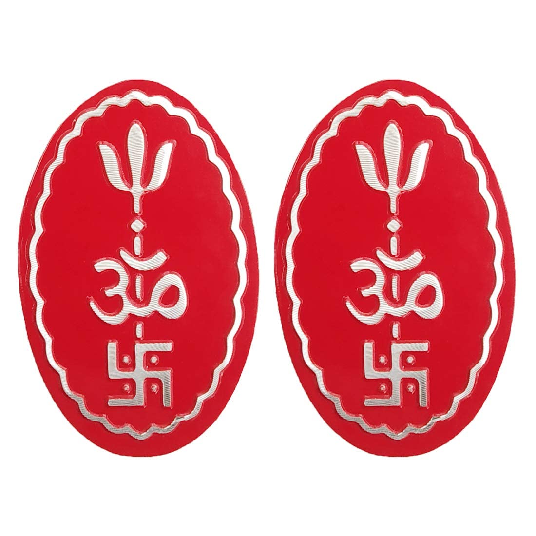 Aasanwala Set of 2 Red Trishakti Trishul Om Swastika Metal Wallet/Pocket Sticker Wall Yantra for Wealth, Vastu Dosha, Spiritual Protection & Positive Energy