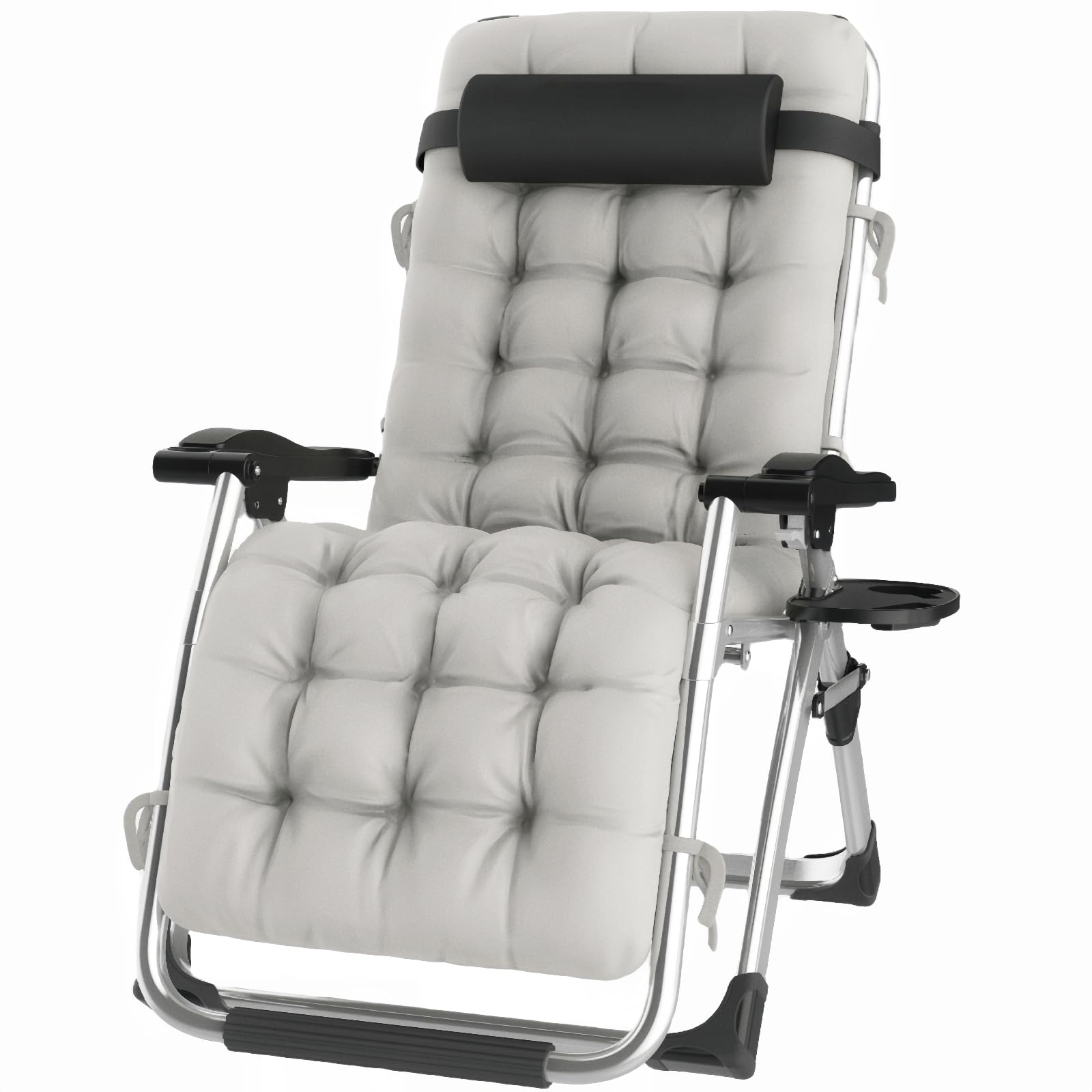 Anti Gravity Chair,26In XL Lounge Chair Folding Recliner w/Upgraded Lock,Reclining Camping Chair w/Large Cup Holder & Headrest,Reclining Patio Chairs for Indoor Outdoor, Grey…