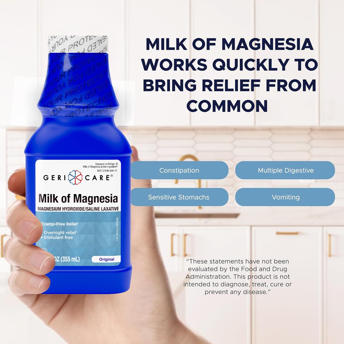 GeriCare Milk of Magnesia, Magnesium Hydroxide 1200mg | Original Flavor | Constipation Relief | Cramp-Free, Saline Laxative | 12 Fl Oz (Pack of 1) — Amazon image 4