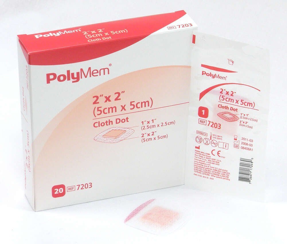 PolyMem Cloth Island Wound Dressing, Sterile, Foam, 2' X 2' Adhesive, 1' X 1' Pad, 7203 (Box of 20)
