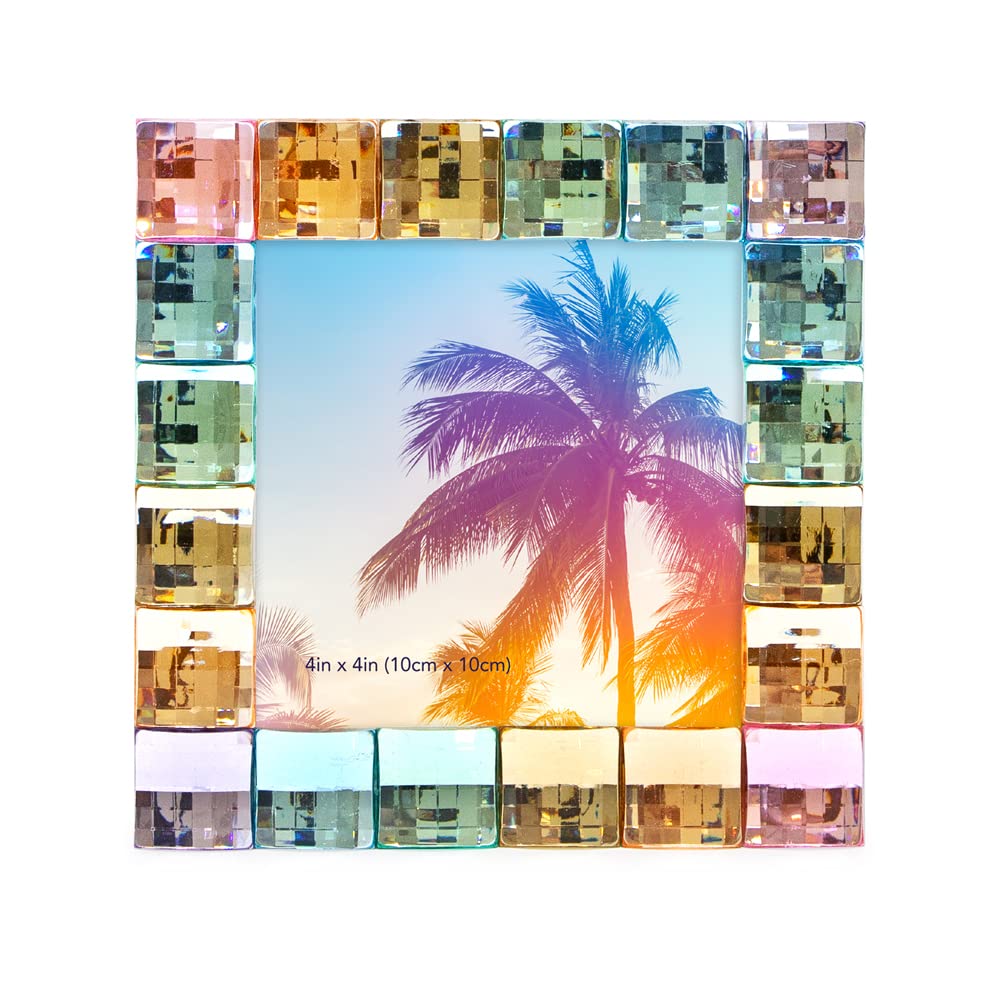Isaac Jacobs Decorative Sparkling Jewel Picture Frame, Photo Display & Home Décor (4x4, Rainbow)