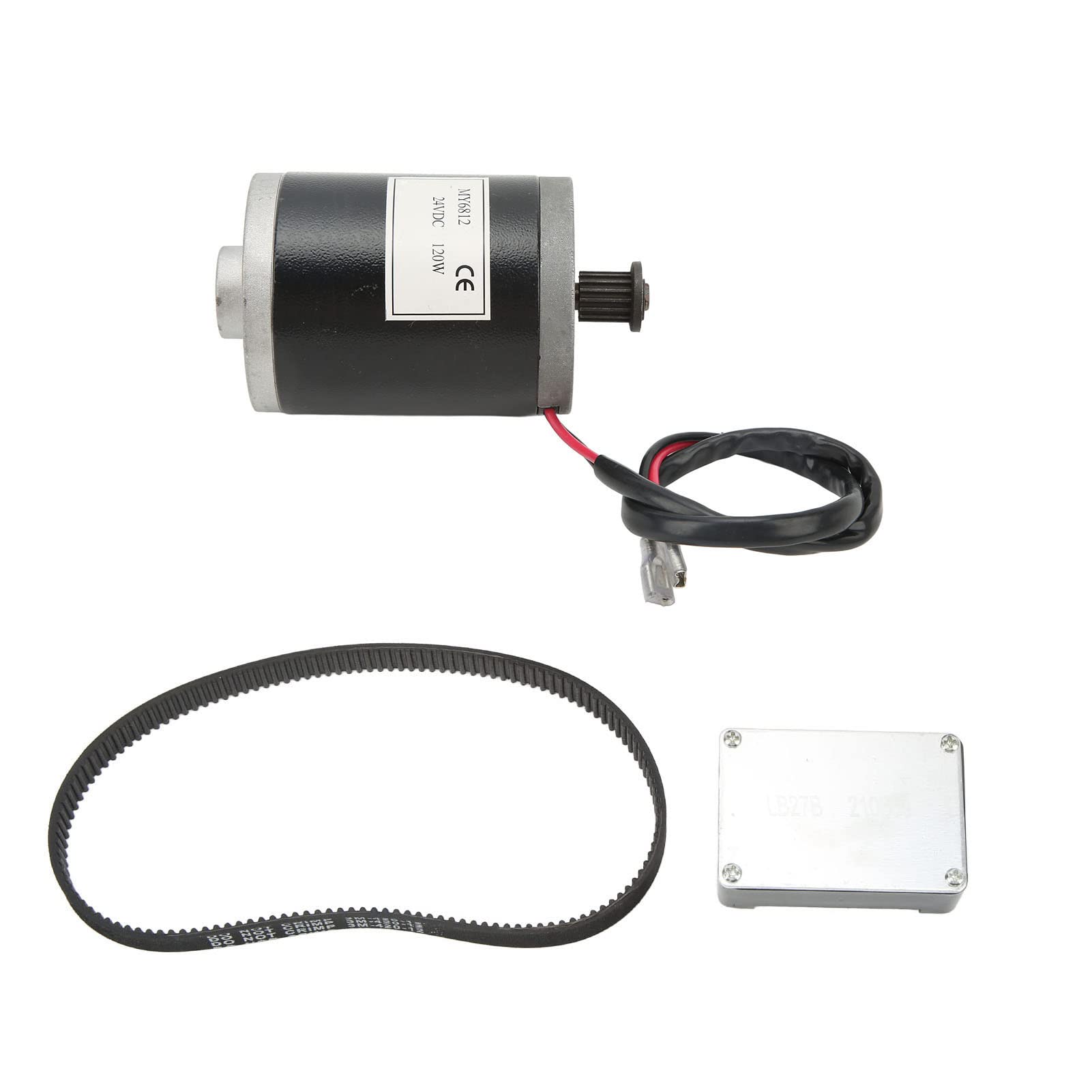 HUIOP Szczotkowany Silnik Prądu Stałego, 24 V 120 W, Cewka z Czystej Miedzi ze Stopu Aluminium, Elektryczny Silnik Rowerowy DIY z Paskiem, Kontroler do Roweru, Trójkołowca, Motocykla