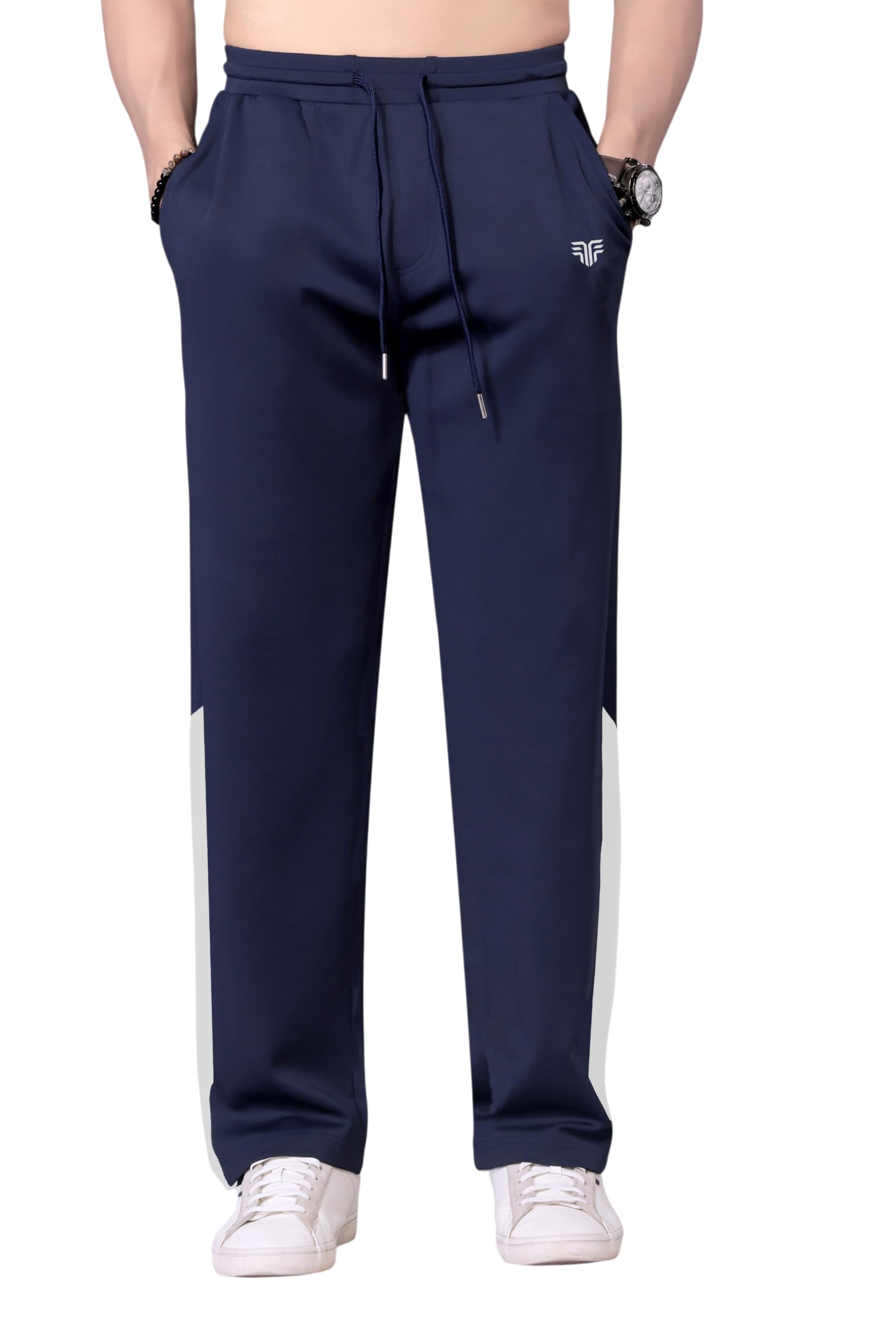 Flapfit Men's Solid Pattern Spandex Track Pant with Ankle Length Drawstring Closure Type and Loose Fit Jogger Style Navy Blue