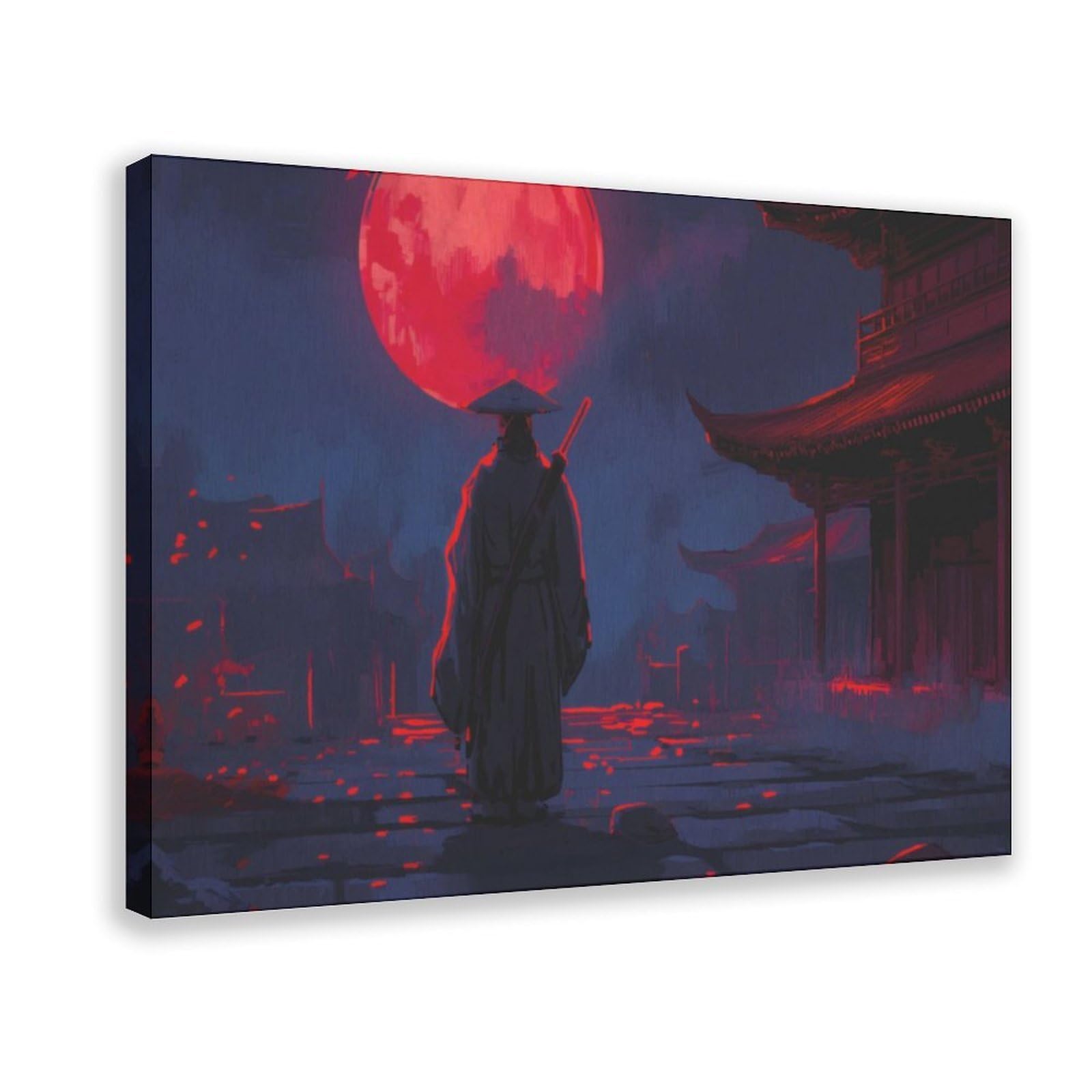 Bareronor Japanese Samurai Canvas Poster Bedroom Decor Landscape Office Room Decor Gift 24" L X 36" W