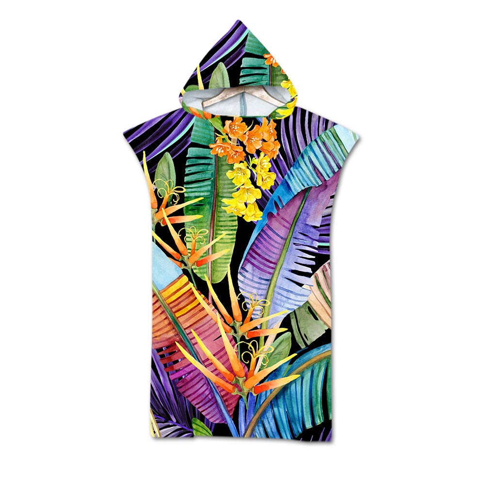 Lukery Poncho de Surf - Toalla de Poncho de Microfibra con Capucha para Hombres y Mujeres, Ligero, Compacto y de Secado Rápido, Playa Cambiador Albornoz Natación para Adulto(75x110cm,Hojas de colores)