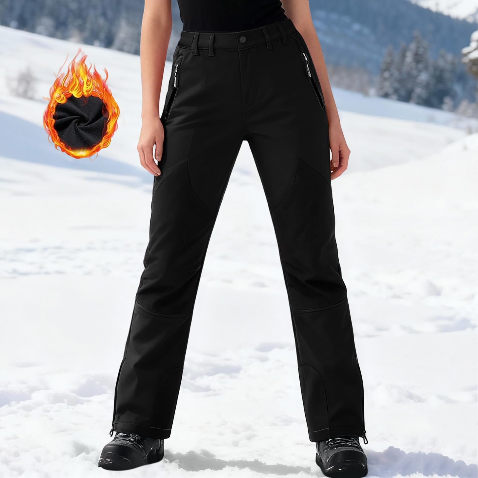 EMATOP Skihose Damen Warme Winddichte Wasserdichte Schneehose Lang Winter Outdoorhose Sport Casual Funktionshose mit Reißverschlusstasche Wanderhose Klassisch Bequem Softshellhose Ski Hosen