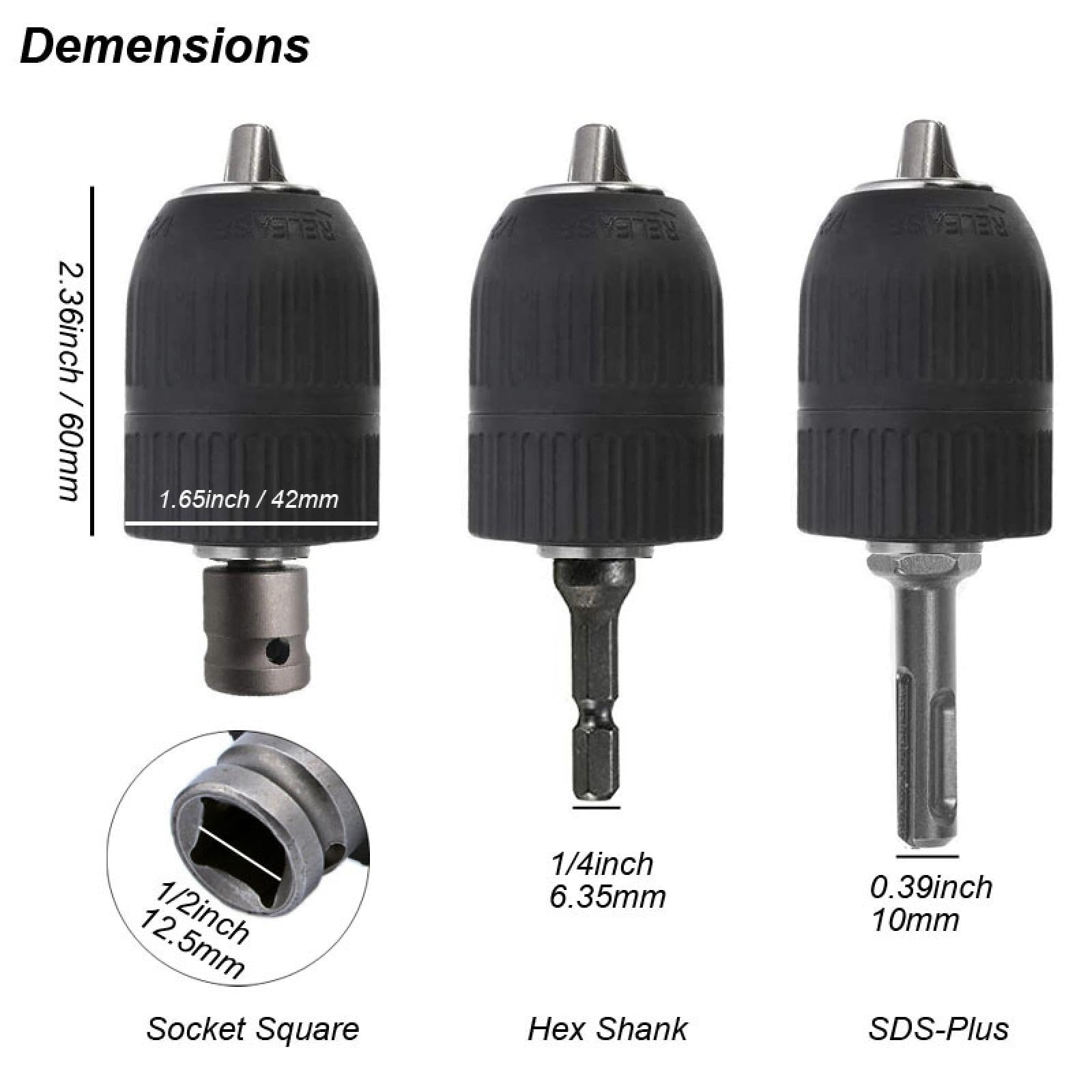 Uchwyt wiertarski bezkluczykowy 2-13 mm Konwerter 1/2"-20 gwintów Adapter szybkiej wymiany Klucz udarowy sześciokątny 1/4" Wiertło (adapter uchwytu SDS)