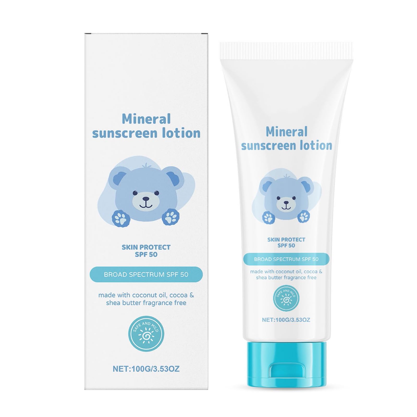 Baby Sunscreen Factor 50, Spf 50 Mineral Lotion, baby Sun Cream, Baby Suncreams, Broad Spectrum Sunscreen Face Spf 50, Natural Zinc Oxide, Water-Resistant, Vegan, Sensitive Skin for Babies (1)