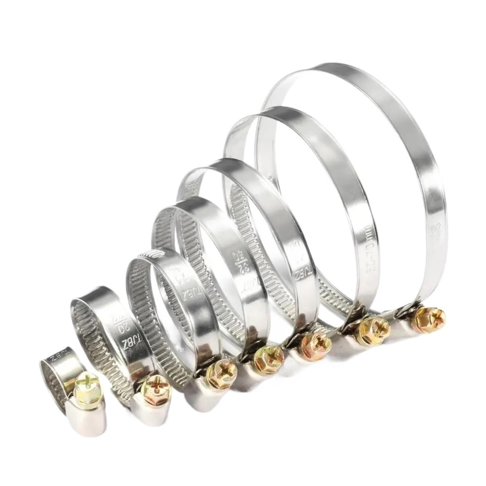 20 Unids/set Abrazaderas De Tubo Acero Inoxidable Clips Manguera Aro Tornillo Sin Fin Combustible Abrazadera Ajustable Duradera(20Pcs 50-70mm)