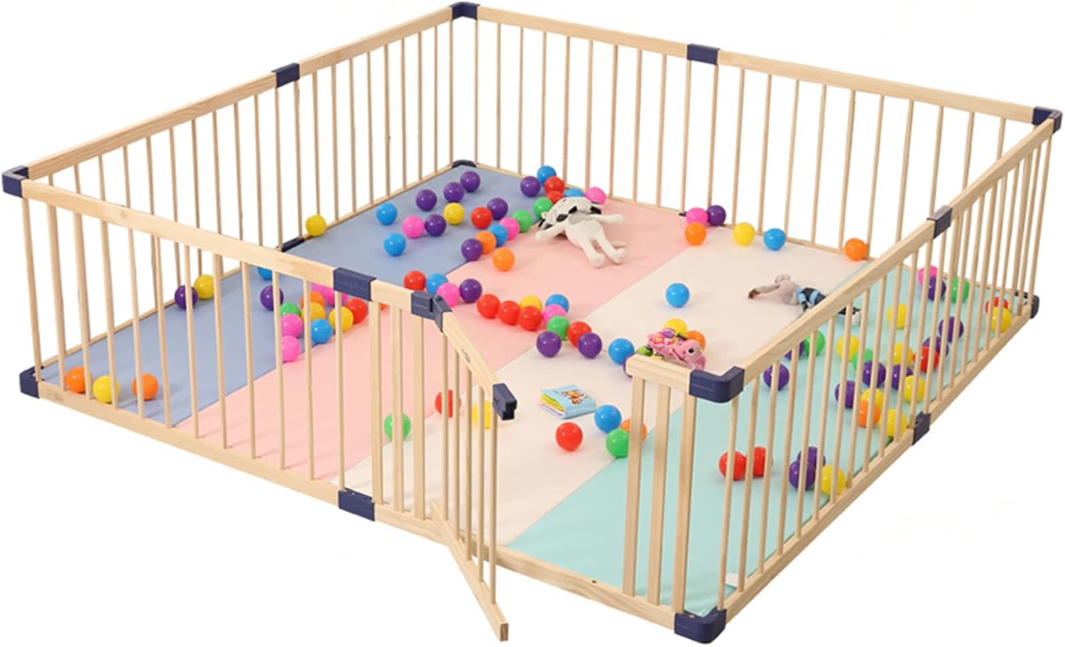 Jolan Baby Playpen with Door,Indoor Outdoor Wooden Baby Fence,Kids Safety Playard Playpen,Crawling Fence,with Non-Slip Mat,Portable,Smooth,Burr Free,for Twins,Infants,Toddlers,80×80cm