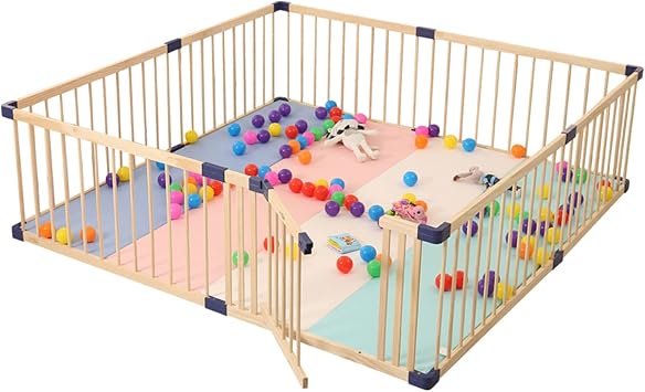 Jolan Baby Playpen with Door,Indoor Outdoor Wooden Baby Fence,Kids Safety Playard Playpen,Crawling Fence,with Non-Slip Mat,Portable,Smooth,Burr Free,for Twins,Infants,Toddlers,8080cm