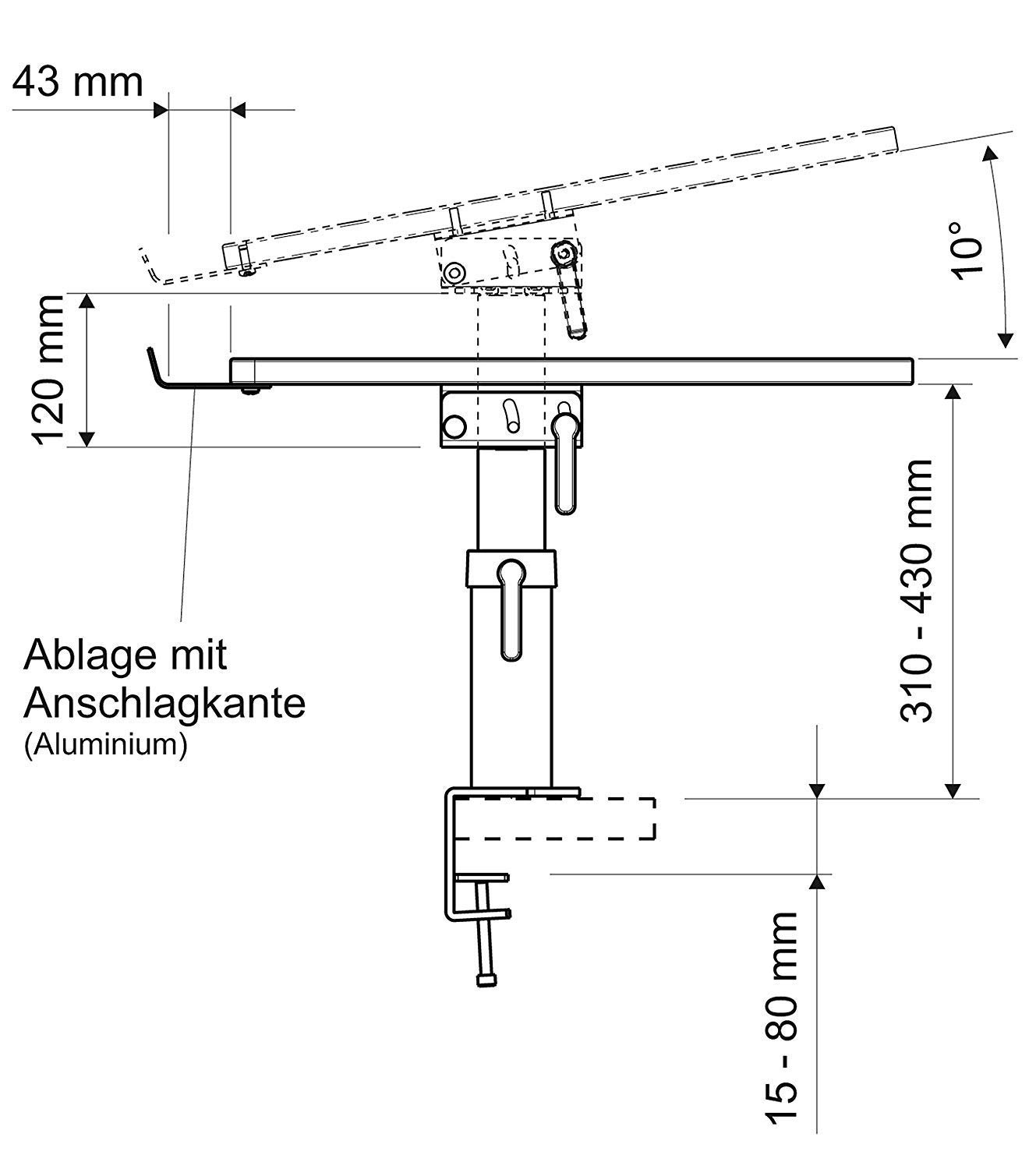 MAUL Stehpult 60x52x2,2cm | Runder Tisch mit Klemmbefestigung für den Schreibtisch | Höhenverstellbar | Eleganter Schreibtisch Organizer | Praktische Ablage für Stift, Locher und Ordner | Grau