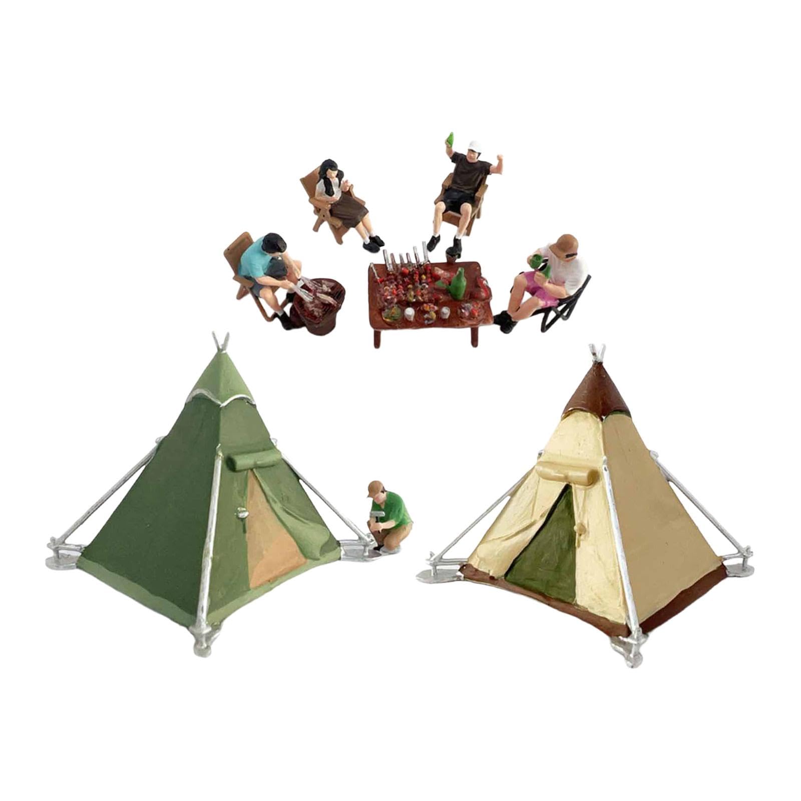Gralara 8 Piezas Figuras Miniatura Diorama Miniatura Camping Resina Detalladas Accesorios Decorativos Adecuadas para Bonsái Acuario Terrarios Hogar