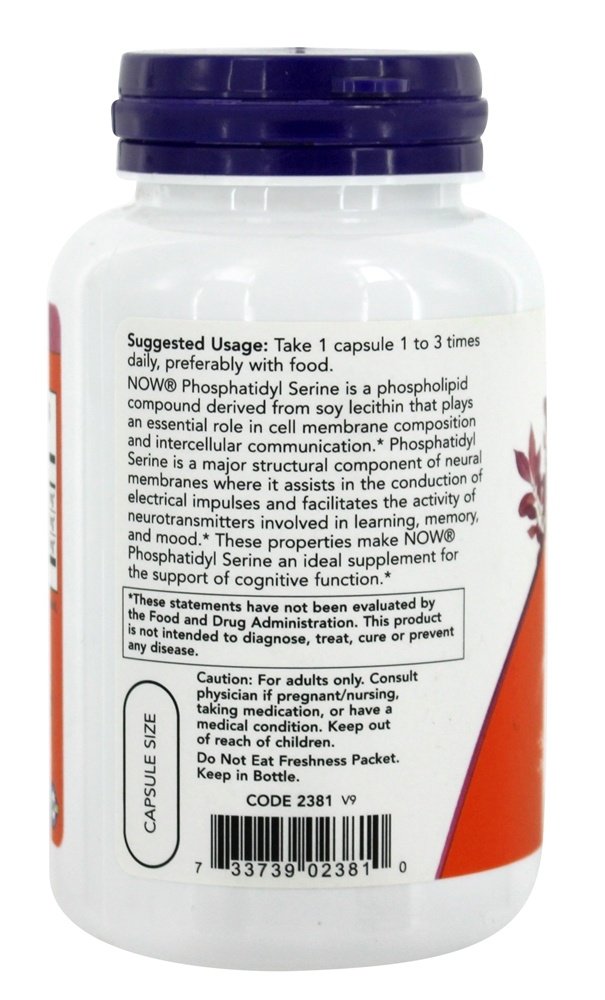 Now Foods - 120 cápsulas vegetarianas de fosfatidil serina cognitiva 100 mg.
