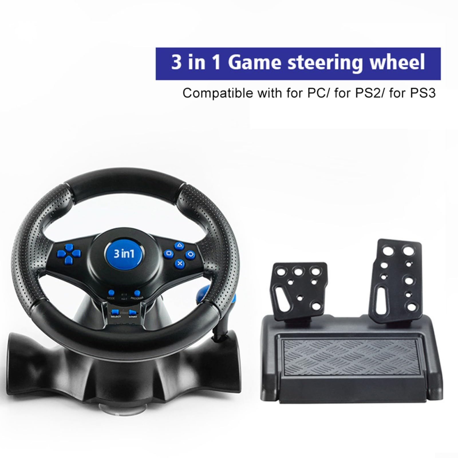BEAZOOM Volante da Corsa Compatta Portabile, Volante da Gioco USB con Pedale Compatibile con Switch Series/360 PC, Vibrazione, Nero (3 in 1)