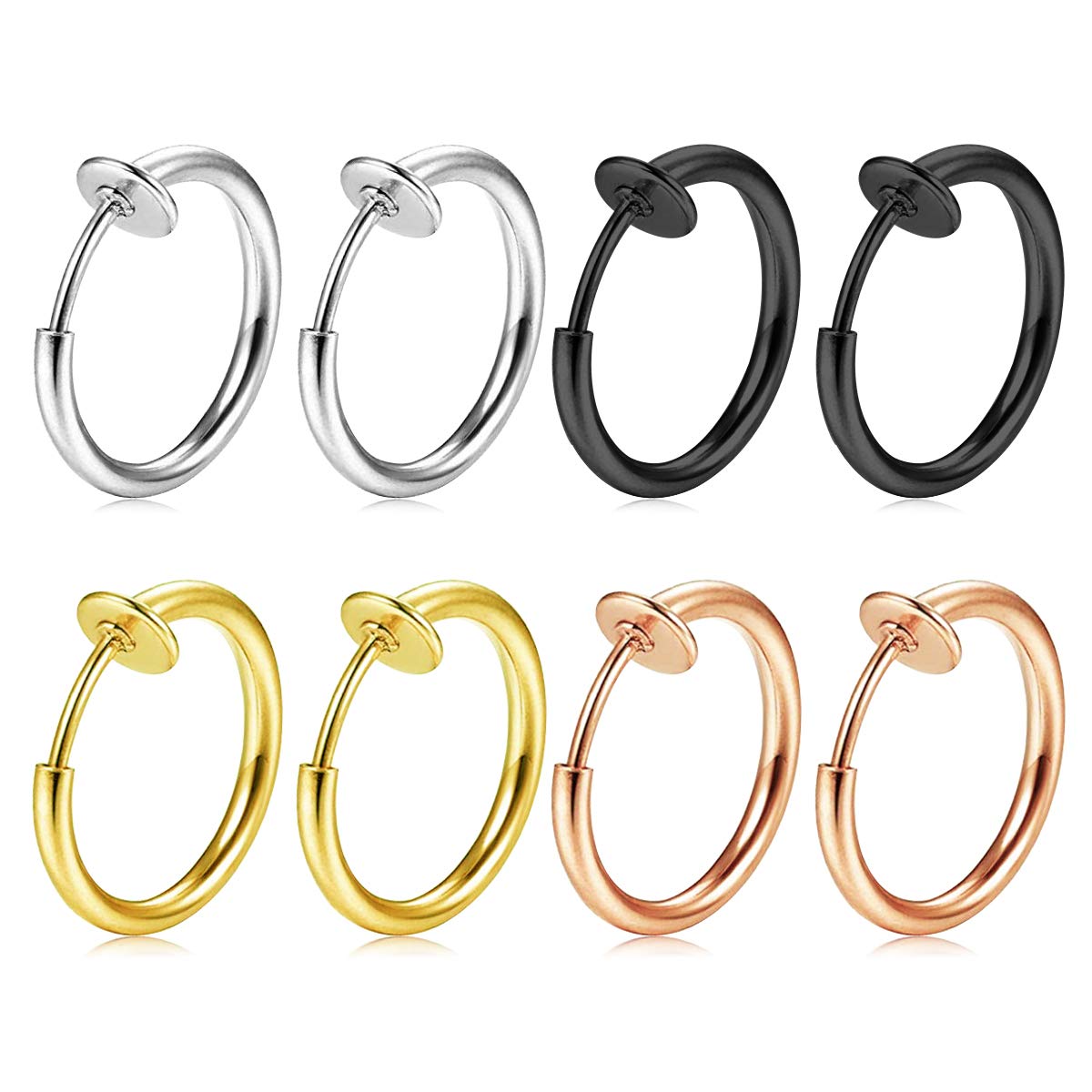 FECTAS8pcs Falso Nariz Labio Pendientes de Oreja Anillo Aro Acero Inoxidable no perforado Clip Piercing Cuerpo Joyería