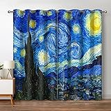 Jekeno Starry Night Blackout Curtains Art Decor for Home Bedroom Living Room Darkening Curtains Grommet Window Drapes 2 Panel Set, 42"x84"