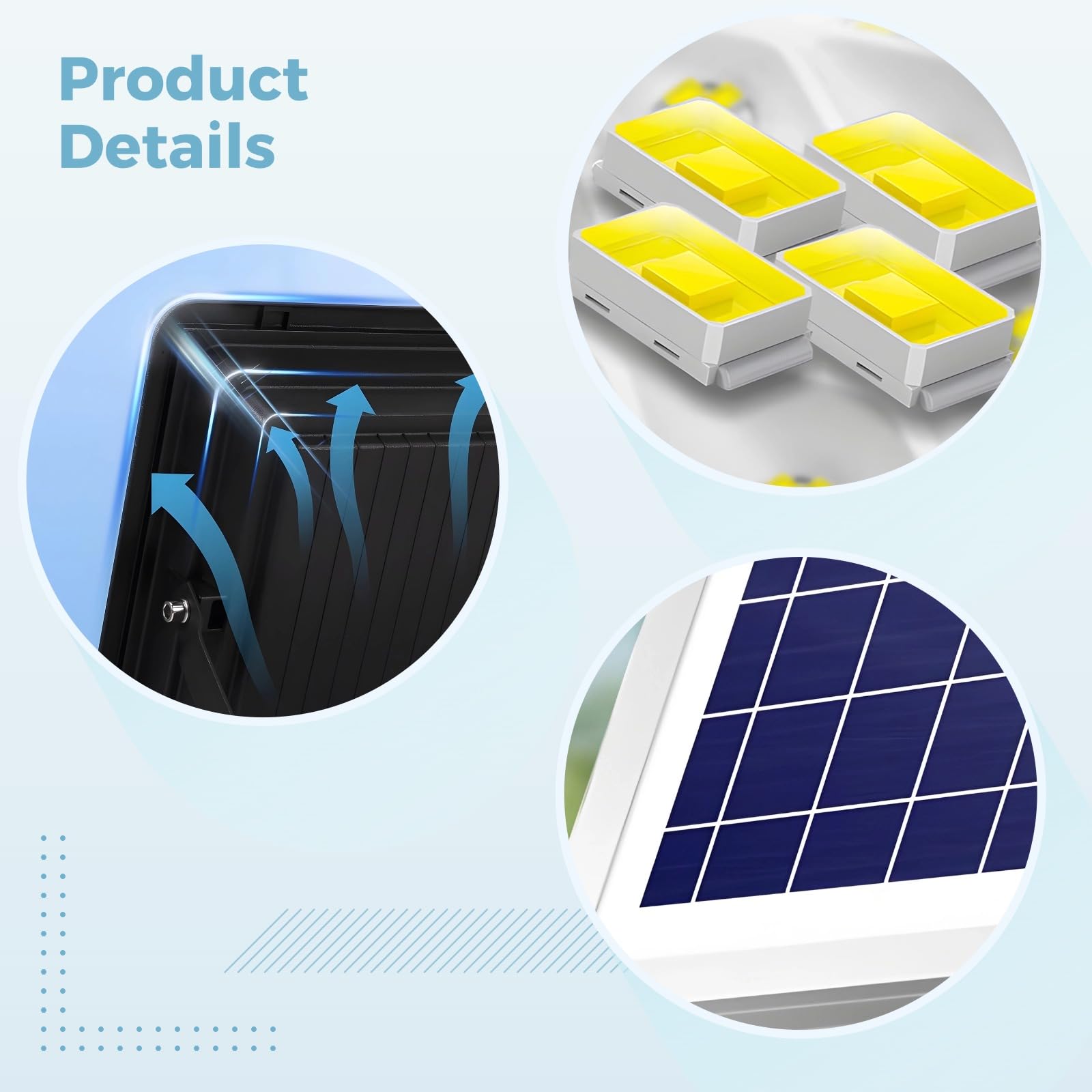 Reflectores solares para exteriores, 160 W, 8000 lúmenes, conversión fotovoltaica de alta eficiencia y carga solar rápida, IP65 impermeable, para jardines, patios, puertas, patios y espacios abiertos