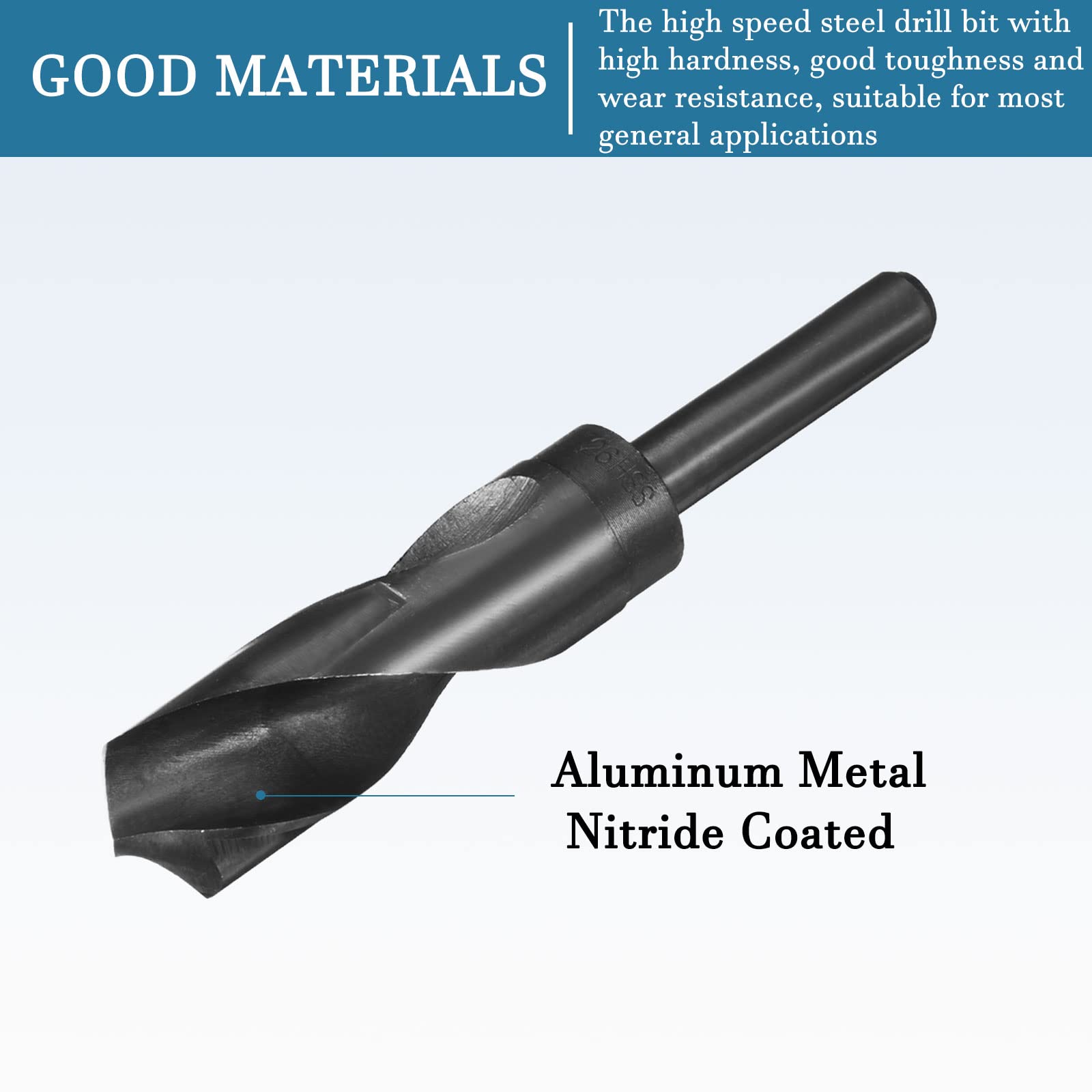 QUARKZMAN 1/2" Vástago 26mm Taladro Barrena x 1uds Alta Velocidad Acero 9341 Reducido Vástago Helicoidales Brocas para Industria Hogar Aluminio Metal, [Nitruro Revestido, Negro]