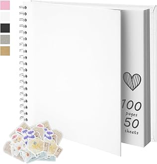 10X10 Inch DIY Scrapbook Photo Album, Kraft Blank Paper Scrap Book 100 Pages Memory Book for Wedding Family, White